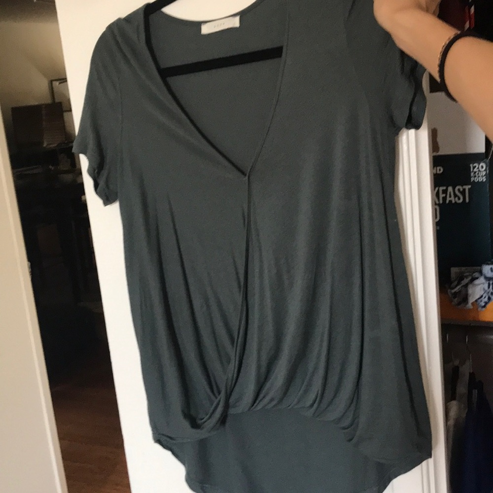 Dark sage green v neck flowy shirt
